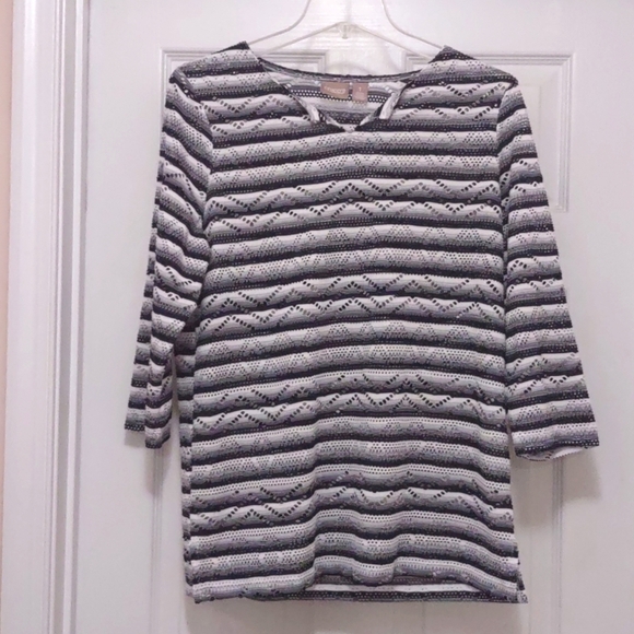 Chico's Black and White Stripe Eyelet Top Size 1 - Picture 1 of 5